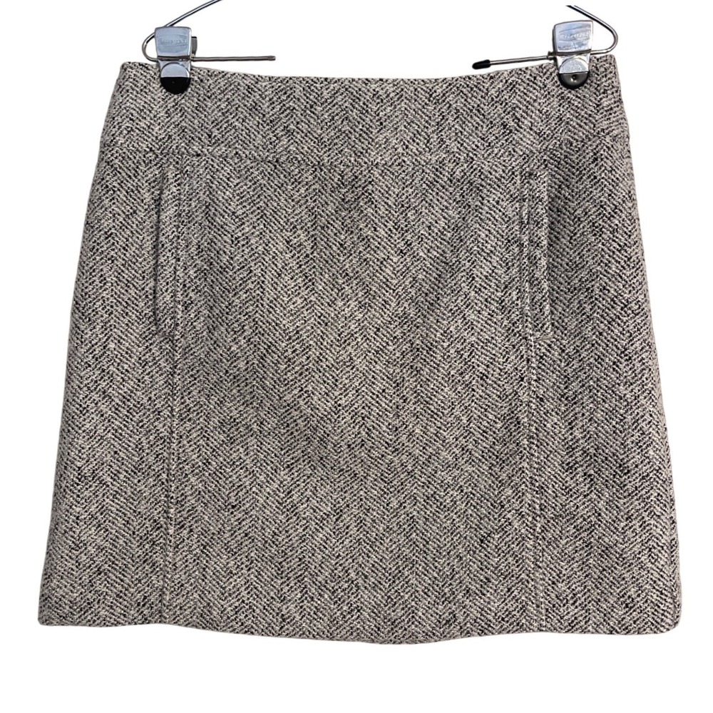Herringbone Wool Blend LOFT Mini Skirt Tweed‎ Career Academia Preppy Pockets